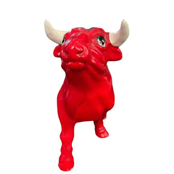 Vintage 1960's Mid Century Modern Ceramic Red Bull Figurine Japan - Picture 3 of 10